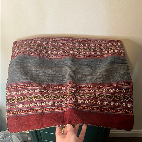 The Center of Traditional Textiles of Cusco Other - NWT Handwoven Inca Design Burgundy Multicolor Alpaca Square Cushion Cover Peru